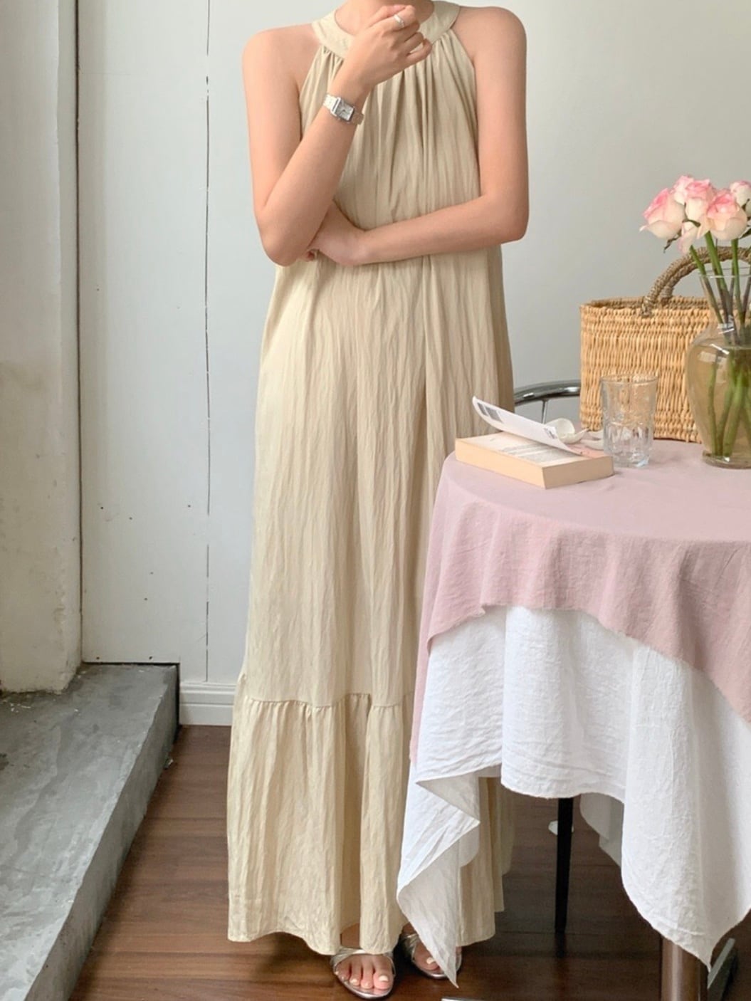 バックオープンホルターネックワンピース.3215 | mellow brown