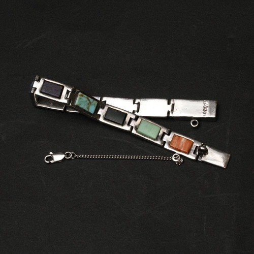 Vintage Multi Stone Silver Chain Bracelet [ITALY SILVER & Multi Gems] Square Design