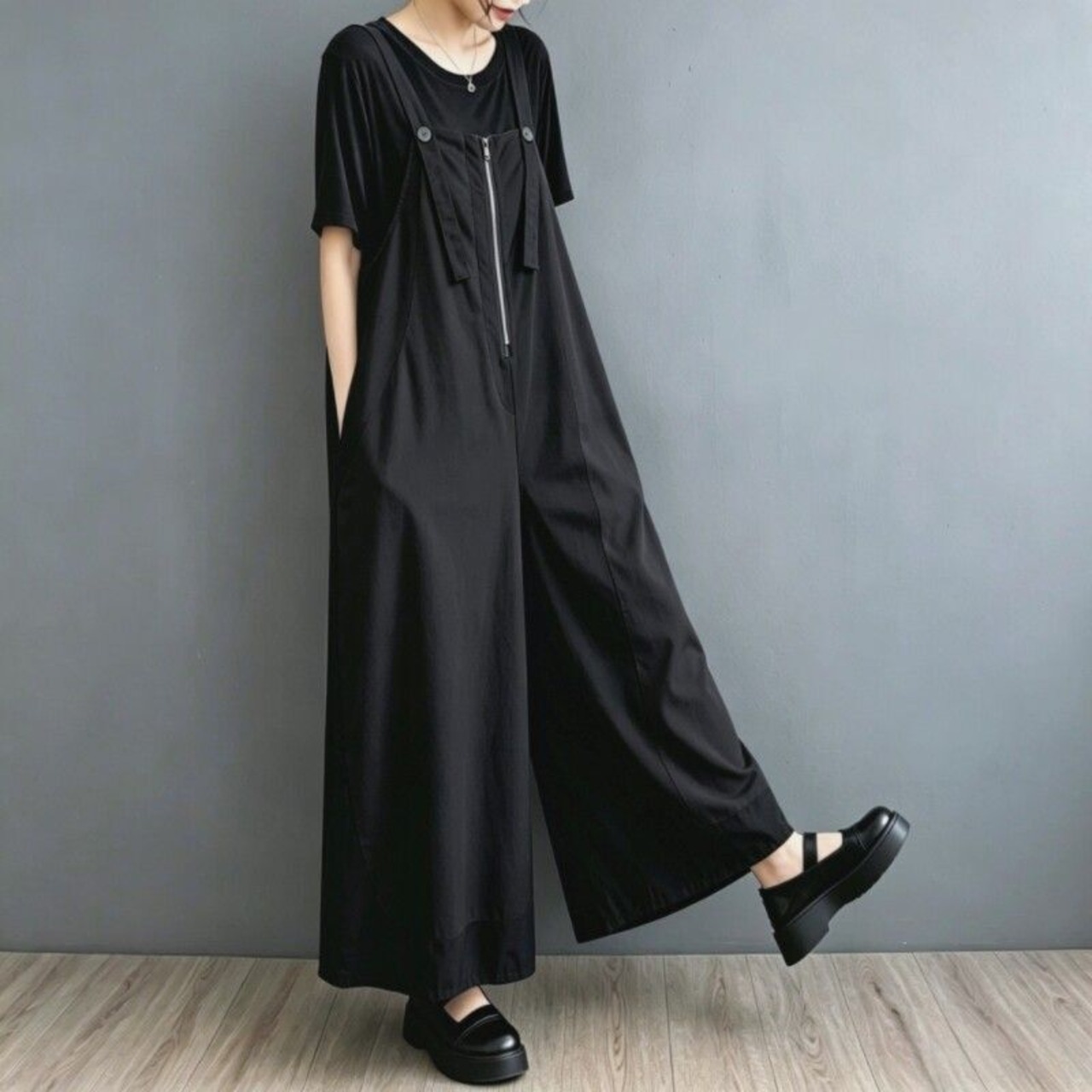 ジップフロント ロング サロペット  30281