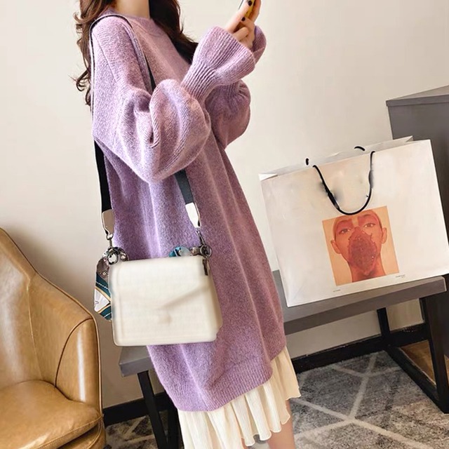 ニットワンピース レディース 送料無料 ミモレ丈 長袖 切り替え 秋冬 123994