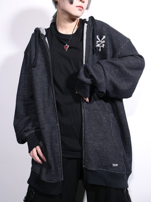 XXL 刺繍 logo wappen thermal zip-up hoodie
