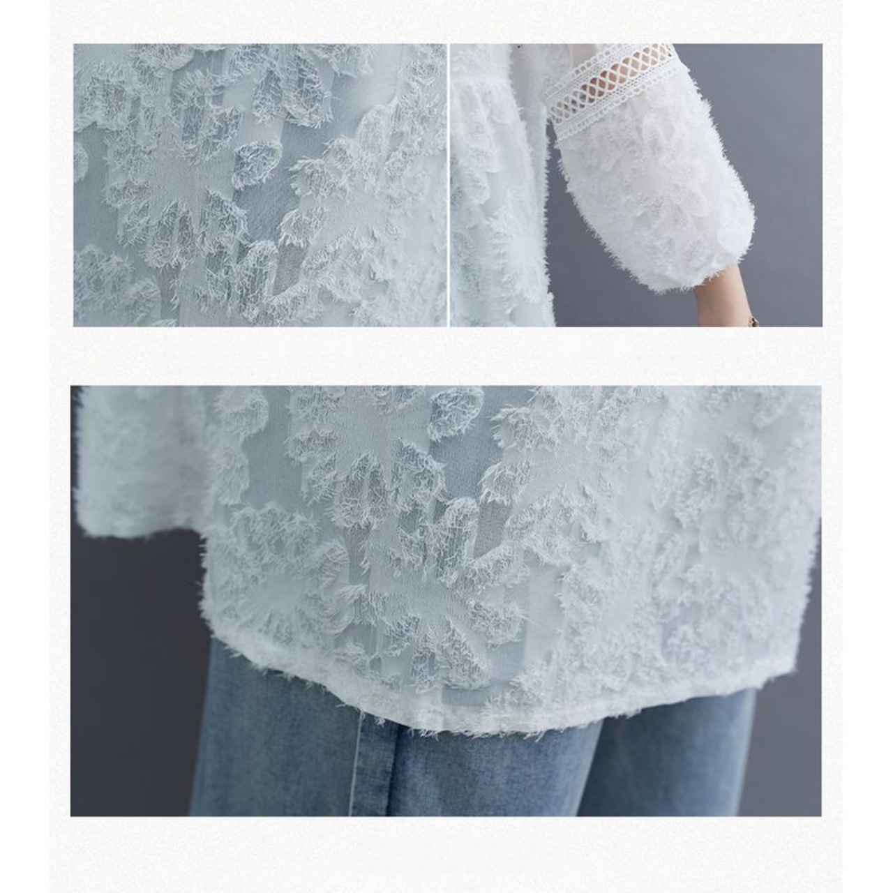 レース 花柄刺繍 Vネック トップス  30073