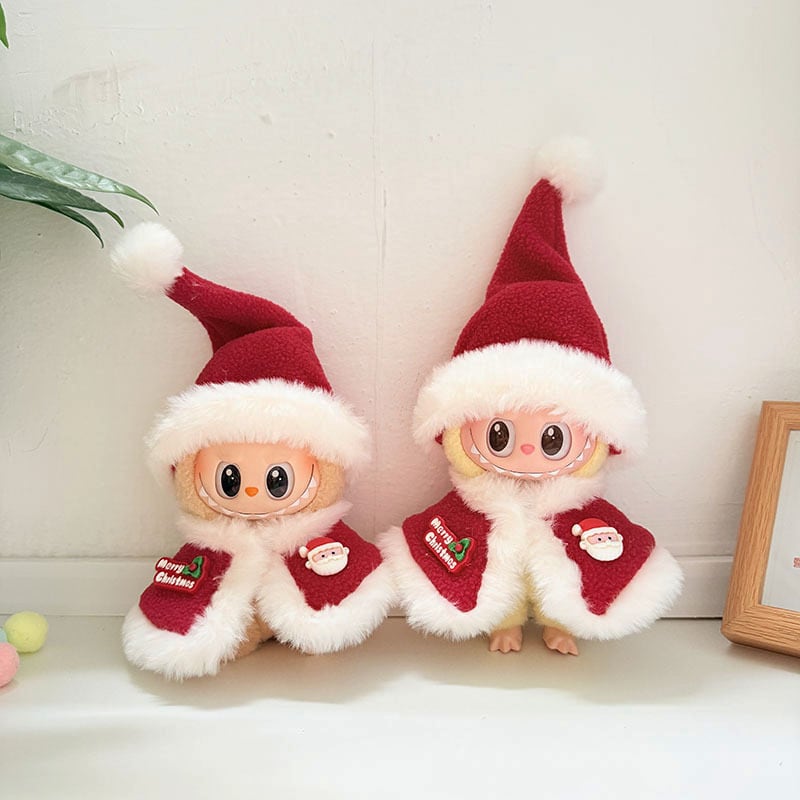 メガネと靴を無料でプレゼント!実際のモコモコ感♡ labubu ラブブ クリスマスマントセット モコモコ厚手の高級フェイクファー 15cm/17cmサイズ対応 クリスマス限定 可愛い
