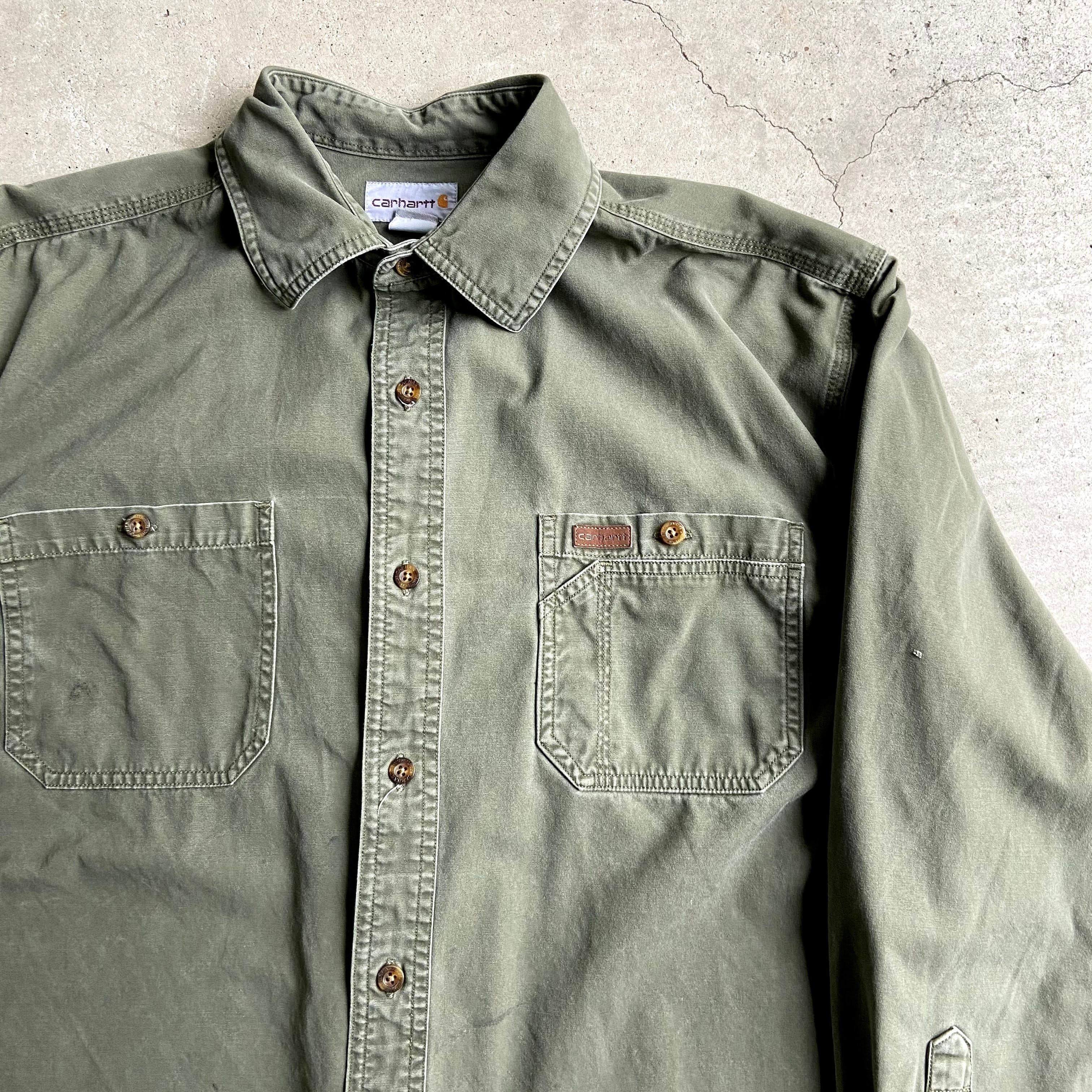 Carhartt カーハート 長袖 ワークシャツ メンズl 古着 カーキ オリーブグリーン 長袖シャツ Cave 古着屋 公式 古着通販サイト