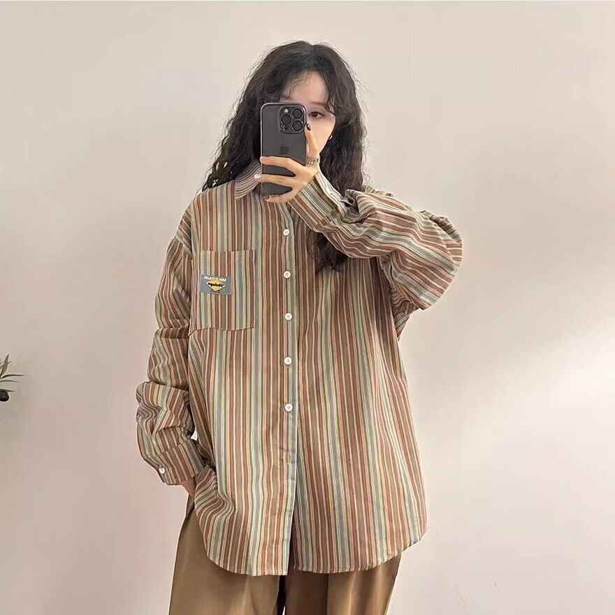 天使と悪魔 サブカル系 シャツ 長袖 ストライプ柄 レトロ 控えめ 普段使い 原宿ファッション 病み可愛い 地雷系 量産型 バンギャ Y2K