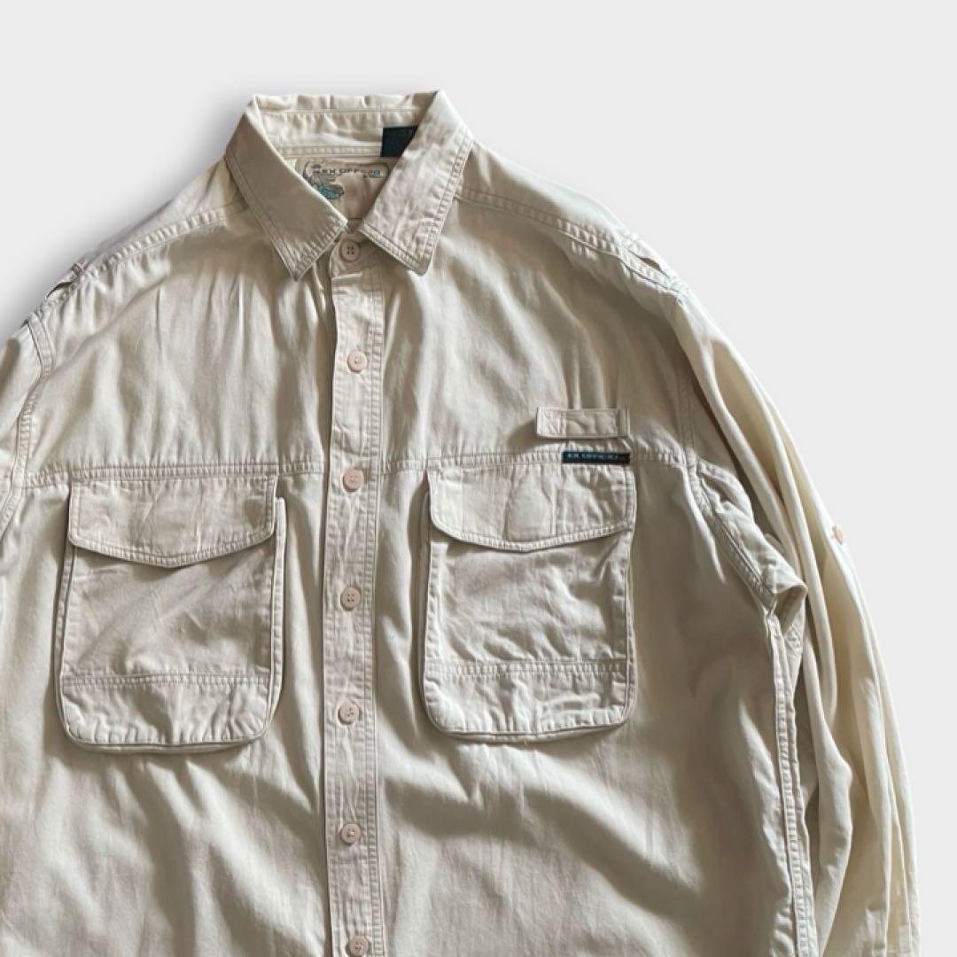 90s ExOfficio エクスオフィシオ クリーム 生成り 無地 長袖シャツ 90s ExOfficio エクスオフィシオ クリーム 生成り 無地 長袖シャツ