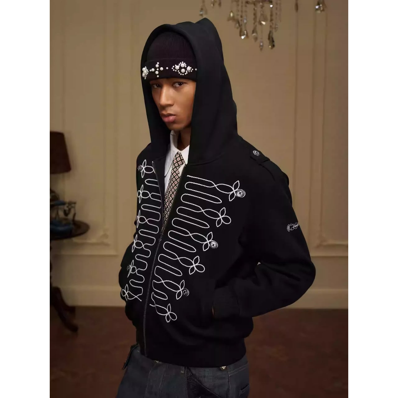 ラッパー着用　BLACK STAR パーカー 黒S DRIP Cropped Hoodie DIABLO 【RAP STAR sh1t着用】 セットアップ