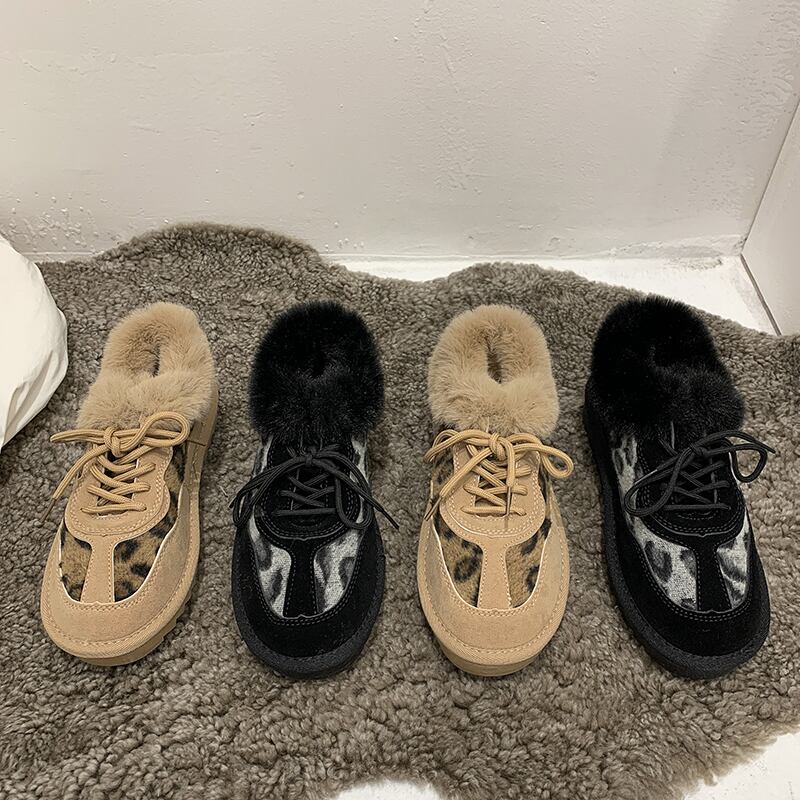 ブーツウィンターレッドレオパードカジュアルスウェード コットン レース 靴 シューズ 冬物 レースアップ フェイクシューズ96086600637