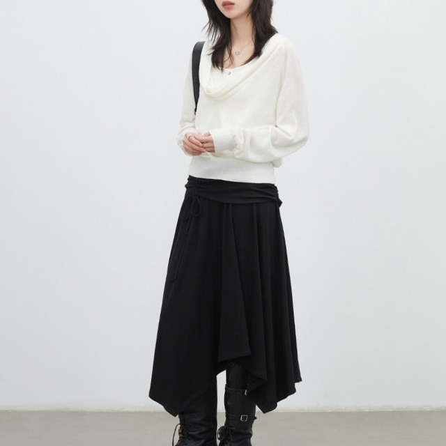 U-neck collar fake two cropped wool knitted tops (SN367)