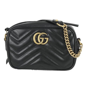 Used GUCCI グッチ グッチ GGマーモント ミニ カメラバッグ カーフレザー ブラック 448065 ショルダーバッグ クロスボディ 黒 超美品