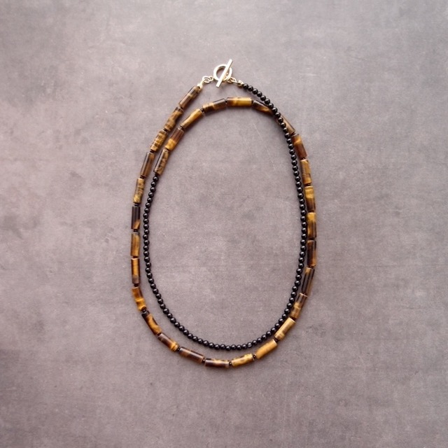 Tigereye × Black Tourmaline Necklace【GP】タイガーアイ ネックレス