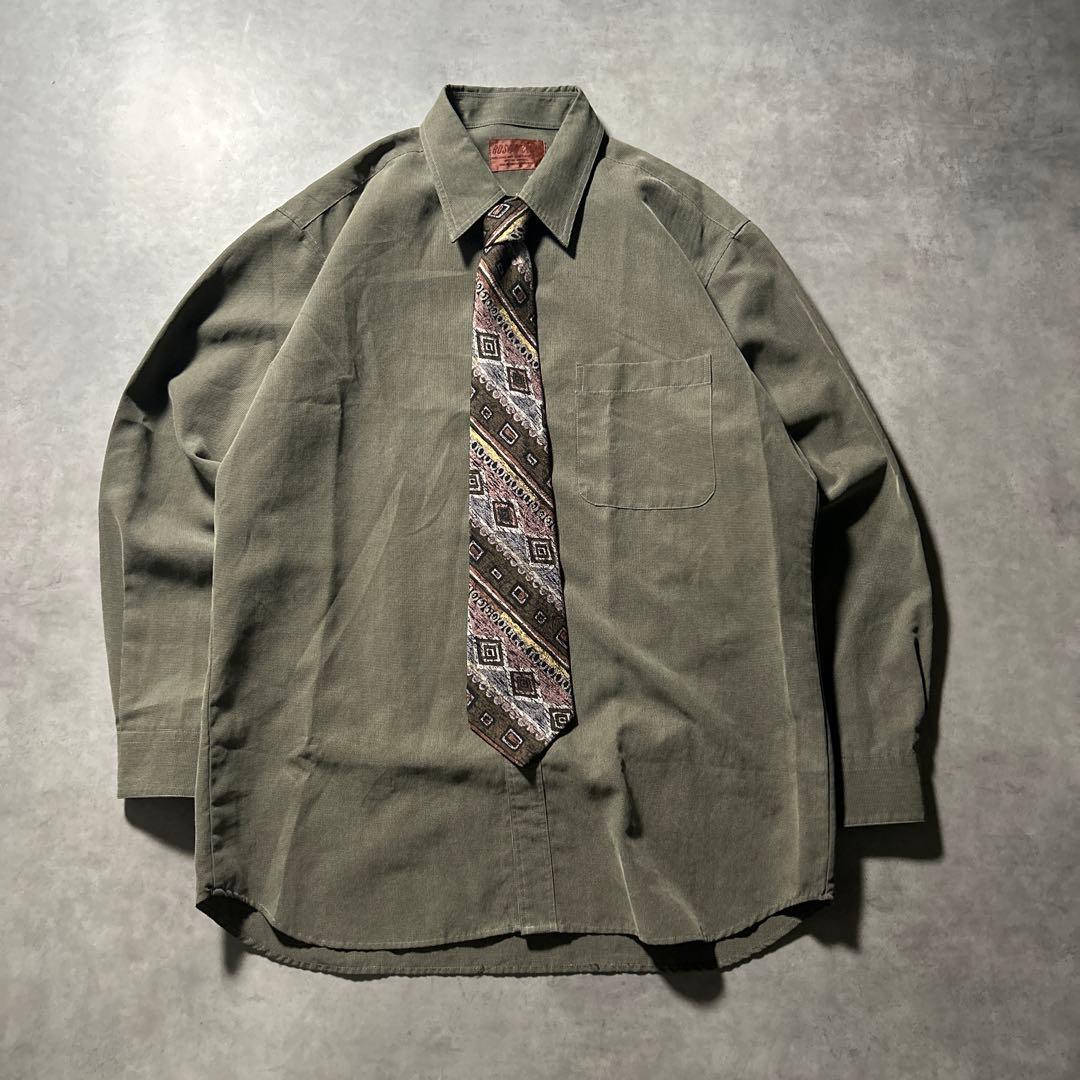 ヴィンテージ グリーン 総柄 ネクタイ シャツ セット レトロ ヨーロピアン