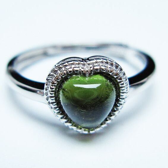 モルダバイト リング モルダウ石 指輪 ハート フリーサイズ 12号 一点物 メール便可 [M便 1/20] 199-620