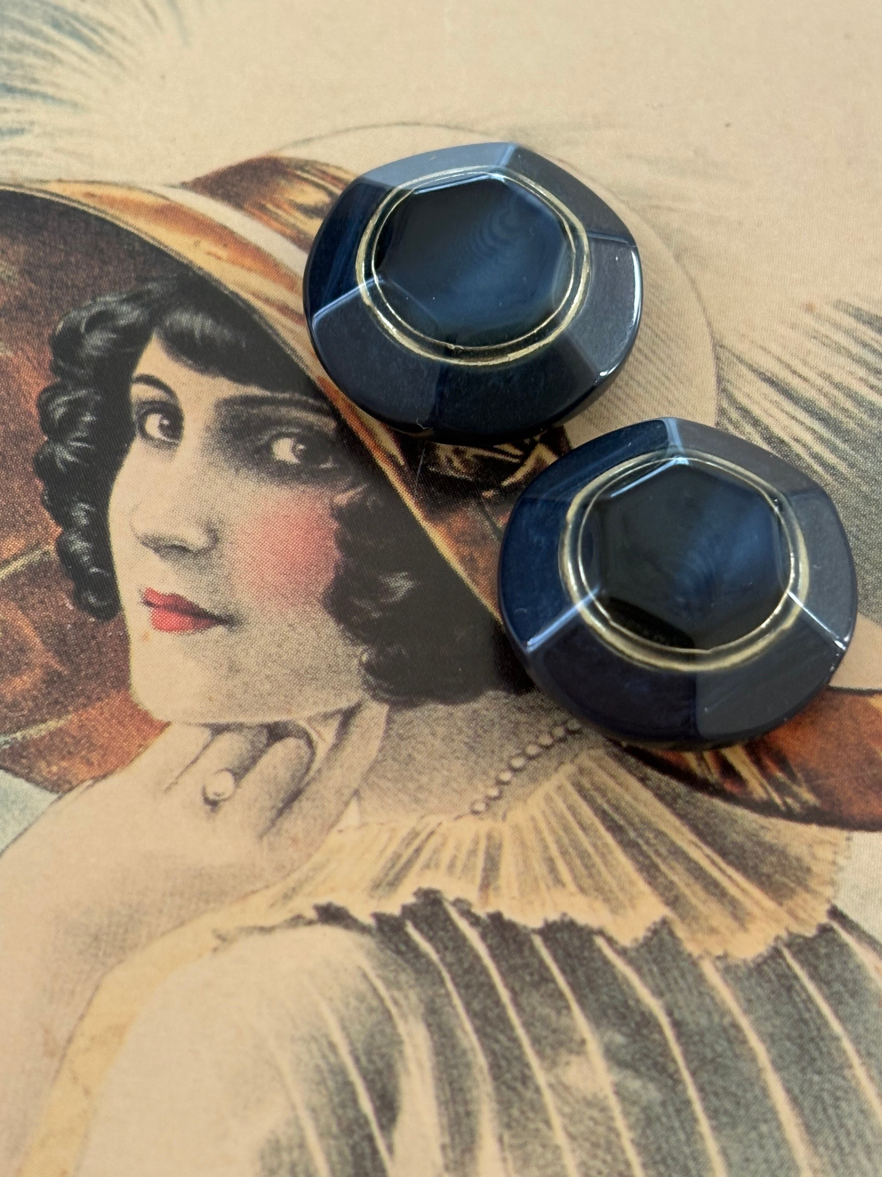 Japanese Vintageボタン レトロボタン 20mm ネイビー×ゴールド マーブル調 アクセサリーパーツ デコレーション材 レトロボタン