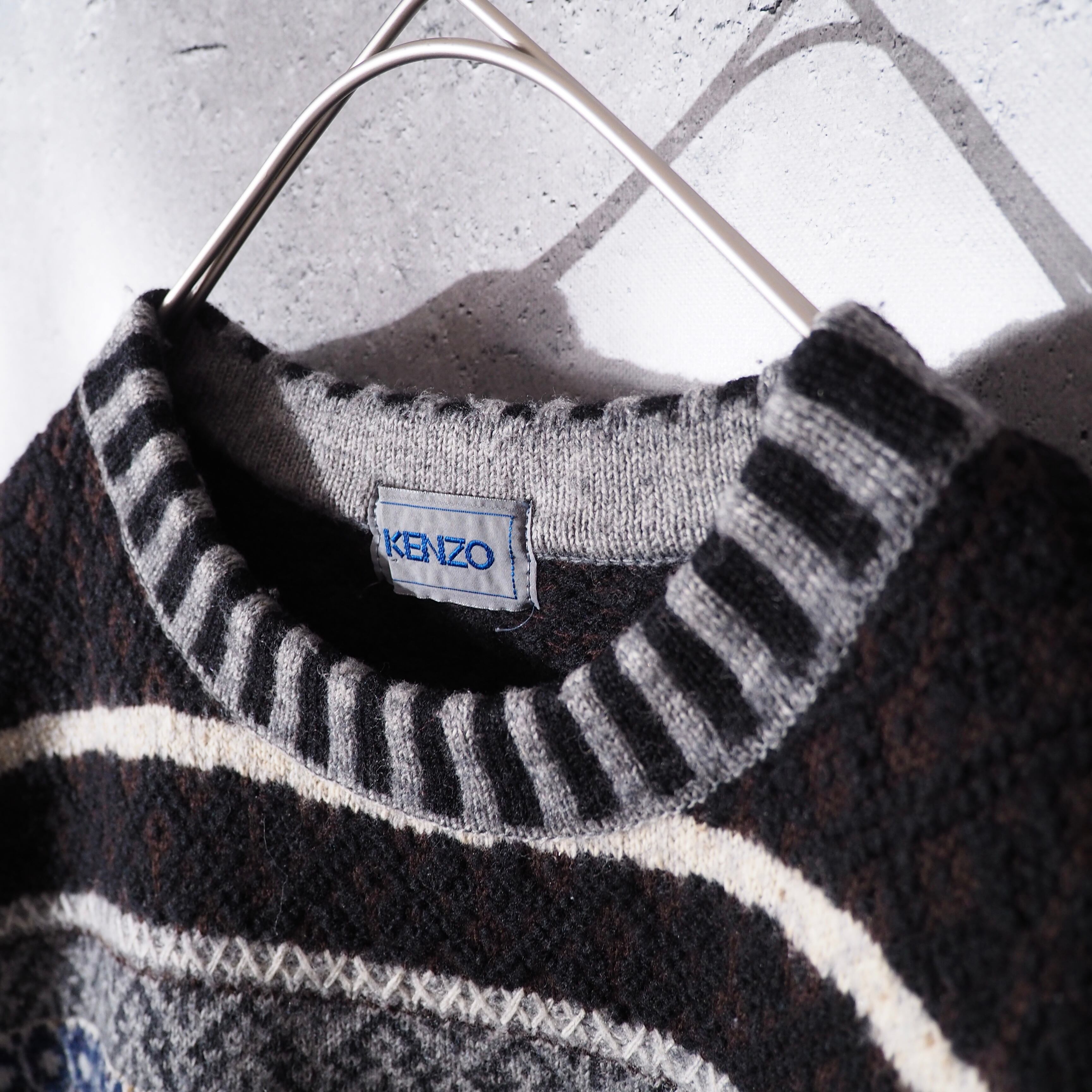 1990s ” KENZO ” Cold Nordic × check pattern combinations vintage knit
