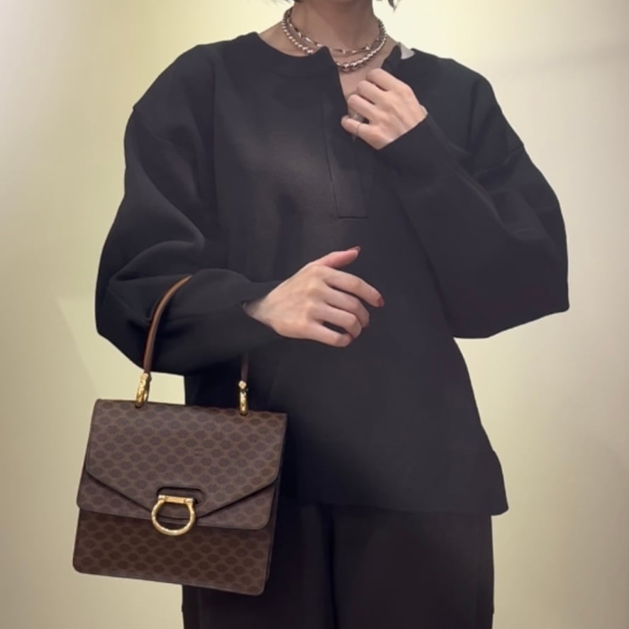 CELINE】 ヴィンテージセリーヌ マカダム柄 二重フラップ ハンドバッグ