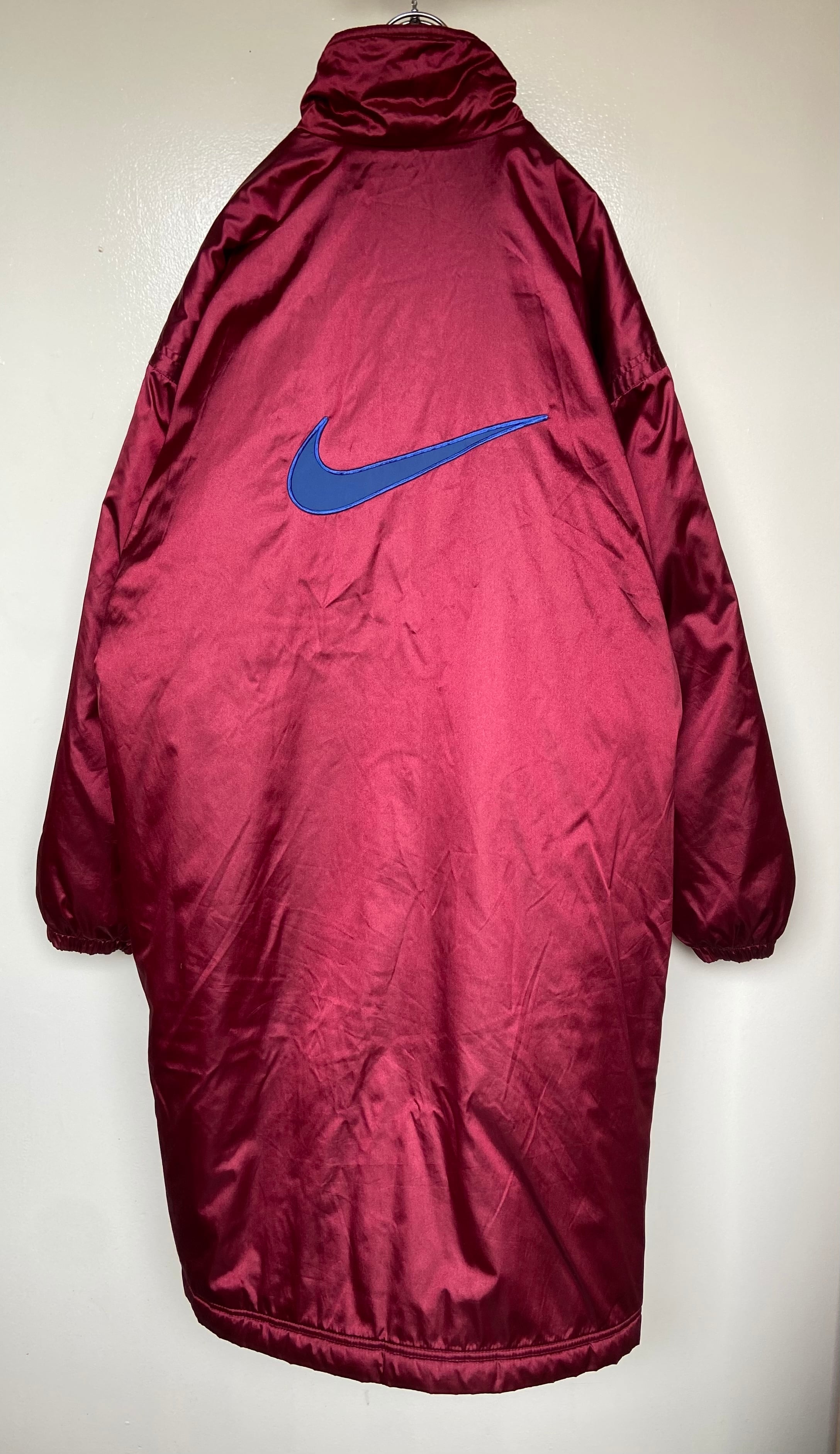 90s古着 NIKE/ナイキ ベンチコート銀タグ ワインレッド 赤紫 アウター