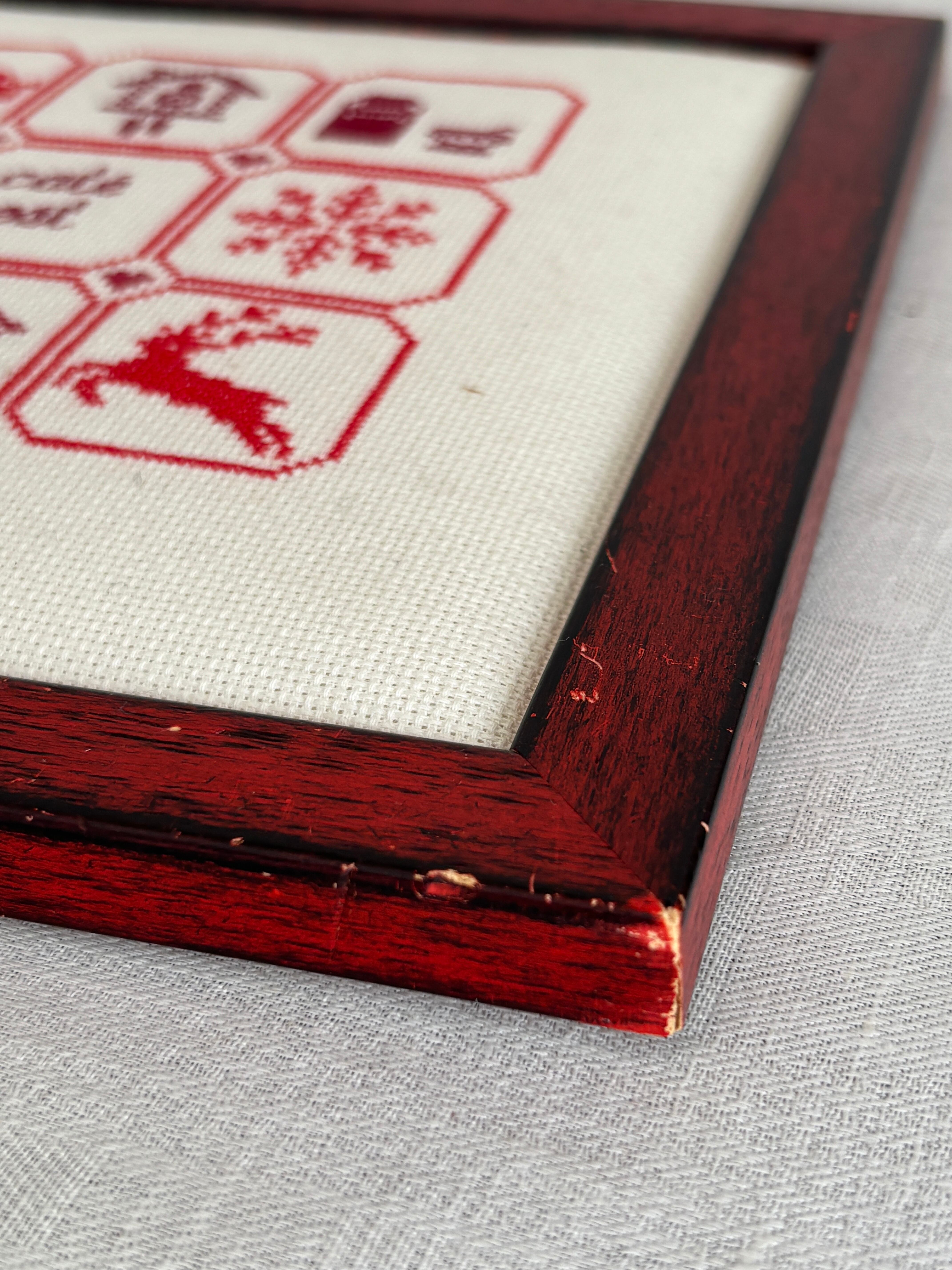 刺繍 クロスステッチ クリスマスのアイコン 赤系（フレーム付き