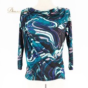 社交ダンス 衣装 トップス ブラウス グリーン系 ブラック系 Chacott ROYAL DANCE チャコットロイヤルダンス 日本製 伸縮 ストレッチ 練習 レッスン 柄 模様 緑 黒 青 ドレープ パーティー 総柄 かわいい 鮮やか ピンク系 ブルー系