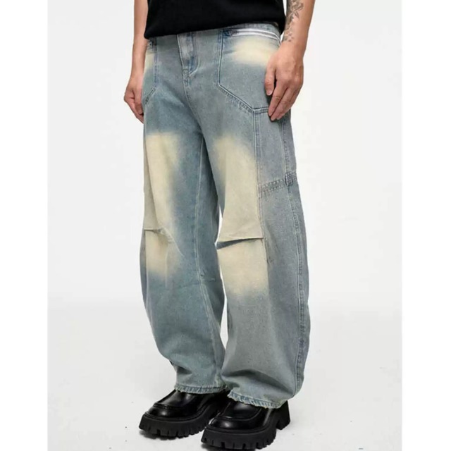 【DRIP5827】D/B Pleated Loose Straight Denim