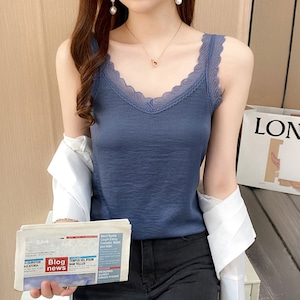 レース キャミソール タンクトップ レディース 夏 韓国 Vネック 薄手 ストレッチ インナー トップス レイヤード きれいめ フェミニン 大人 カジュアル 細見え 高見え 着回し デート [LS-CGT150]