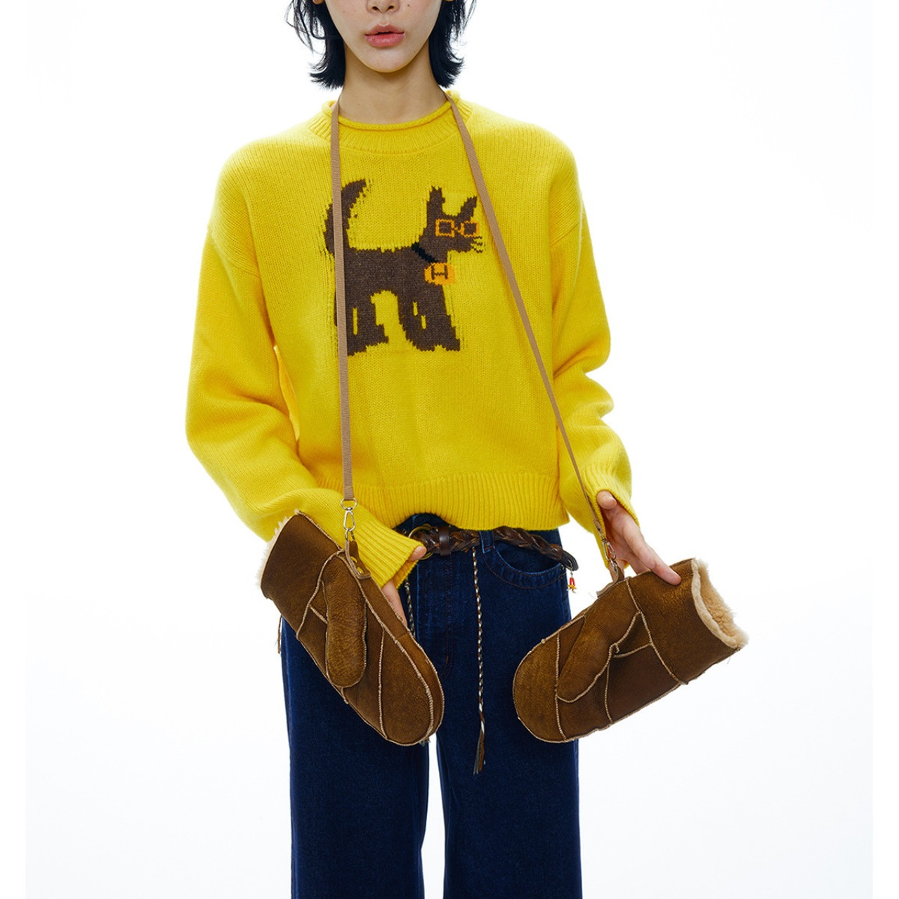 dog pattern crew neck knit T4120