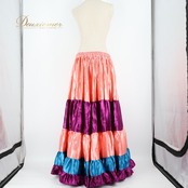 ベリーダンス 衣装 ジプシースカート ピンク系 光沢 ティアード 鮮やか 紫 青 ボリューム 華やか レッスン 練習 カラフル ダンス衣装 明るい ステージ衣装 イベント 大きく広がる裾 ロング パープル系 ブルー系