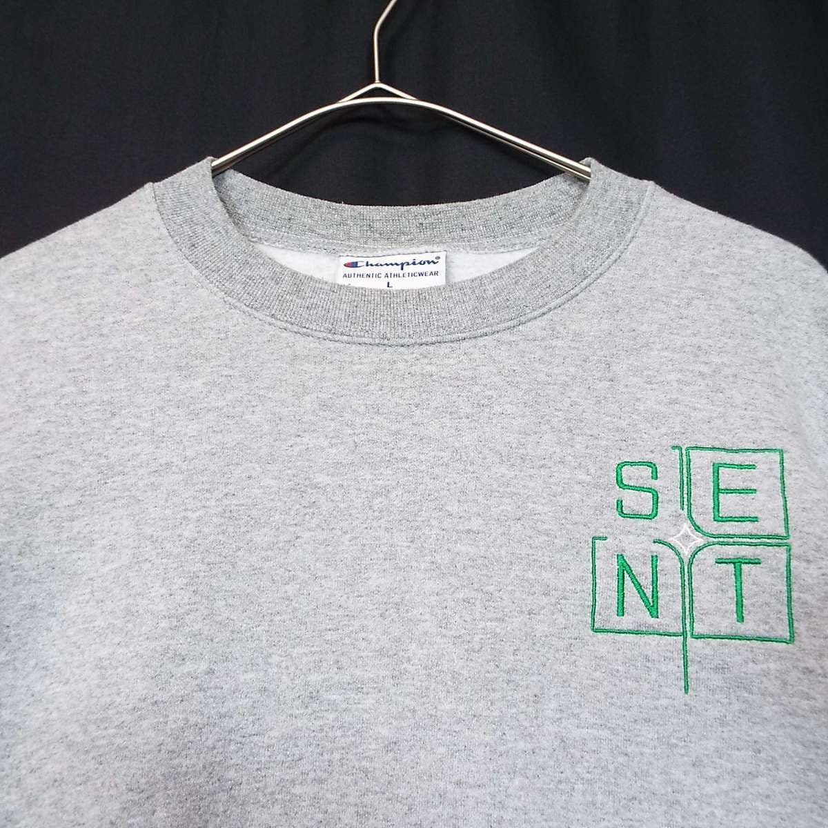 ROUGE＆SWELL スウェット M グレー 胸元刺繍ロゴ 刺繍ロゴ】Champion チャンピオン SENT 胸ロゴ クルーネック 長袖