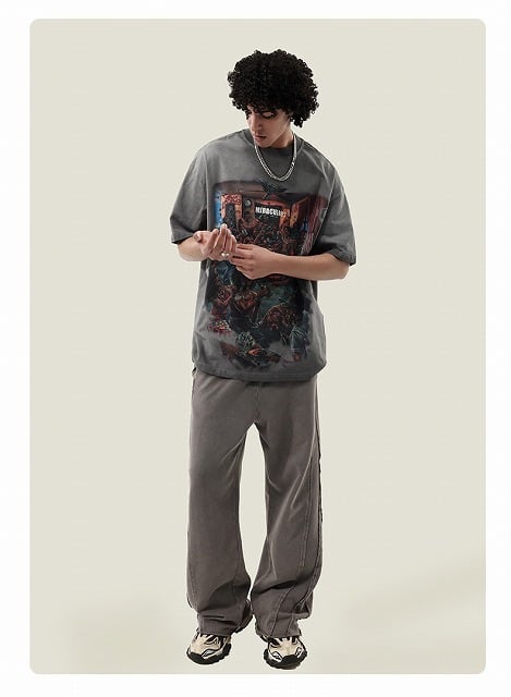 ヴィンテージ加工 グラフィック オーバーサイズ 半袖Tシャツ メンズ
