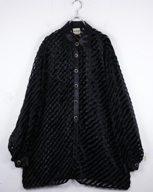【Caka act2】Sheer × Velvet Diagonal Stripe Vintage L/S Shirt