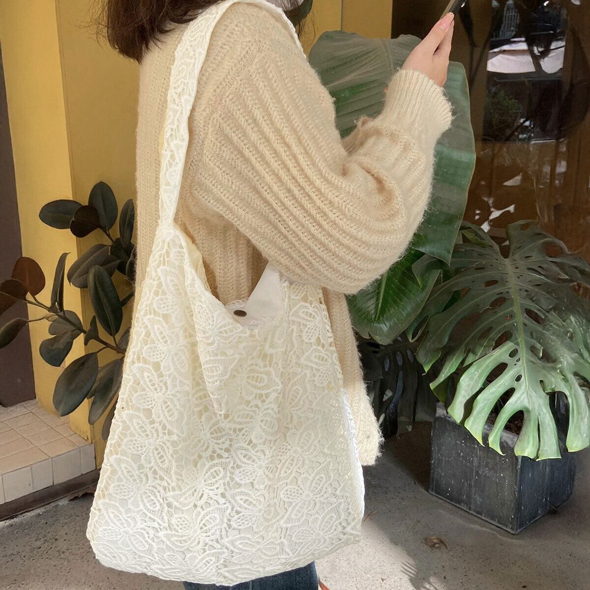 トートバッグ 大容量 レディース 花柄レース 軽量 通勤 通学 きれいめ 大人 かわいい A4 肩掛け レースバッグ 折りたたみ エコバッグ 大人可愛い 大人女子