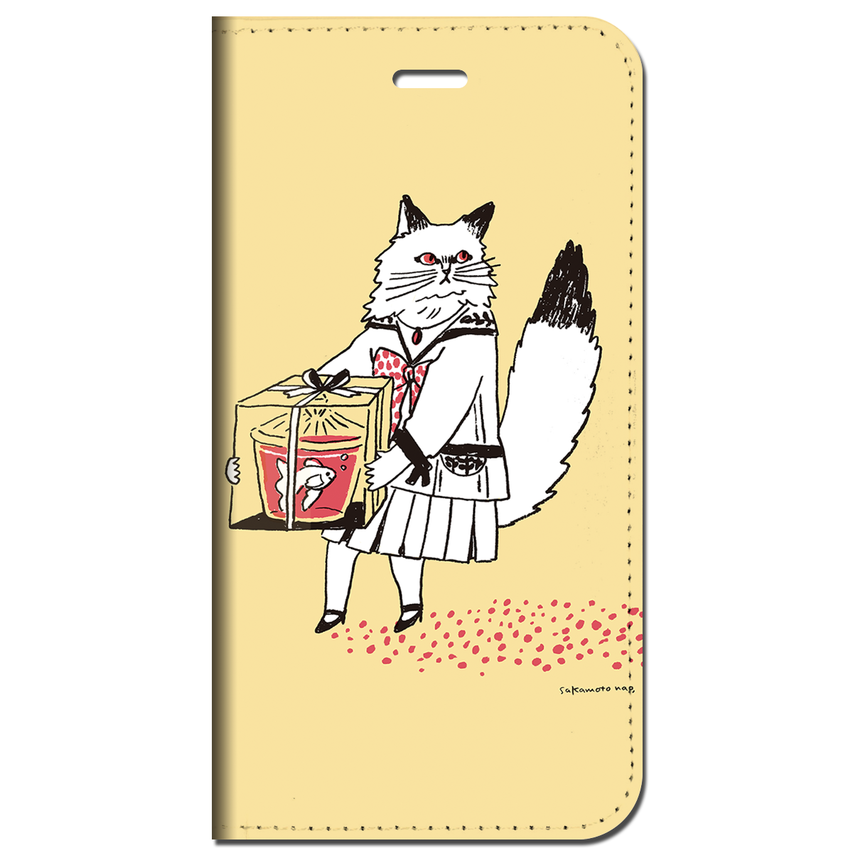 iPhone対応 スマホ 手帳型ケース ネコとプレゼント ポップ イラスト 猫 【iPhone17 / iPhone16 / iPhone16e / iPhoneSE 他 iPhone各機種対応】 st43