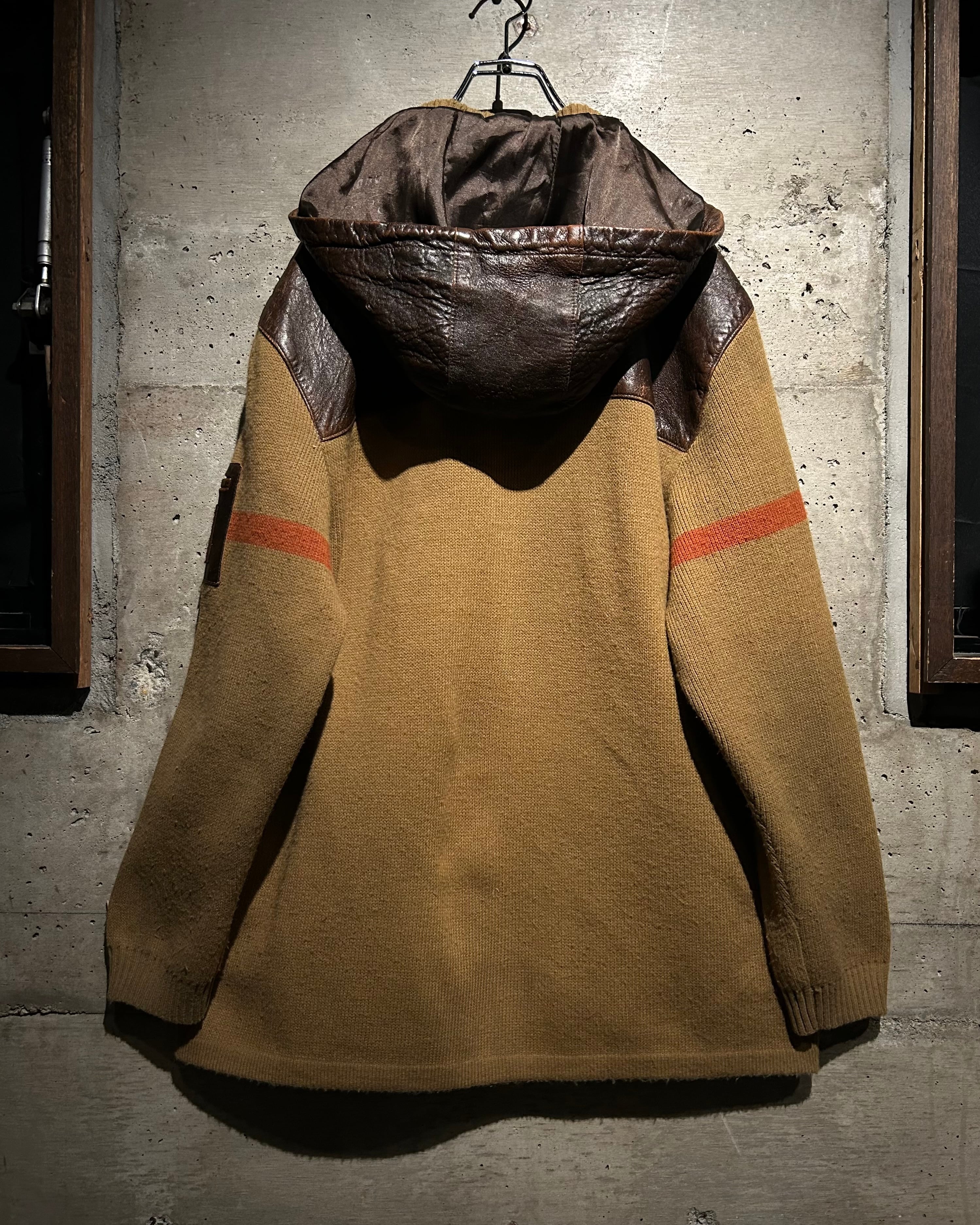 Caka】“DAVOUCCI” Leather Switching Zip Knit Hoodie | Caka(カカ