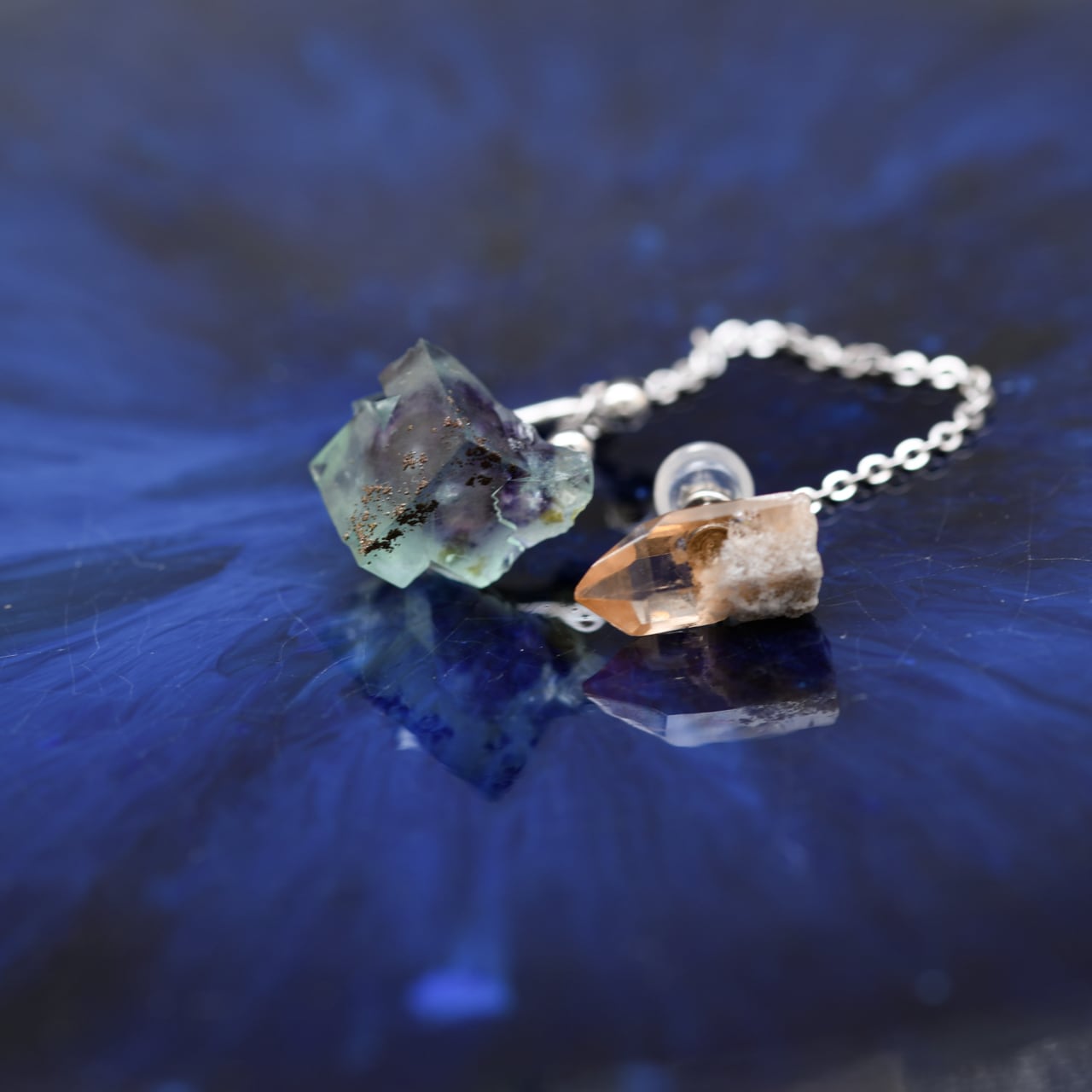 020 0 Collection】 フローライト × トパーズ 鉱物原石 イヤーカフ