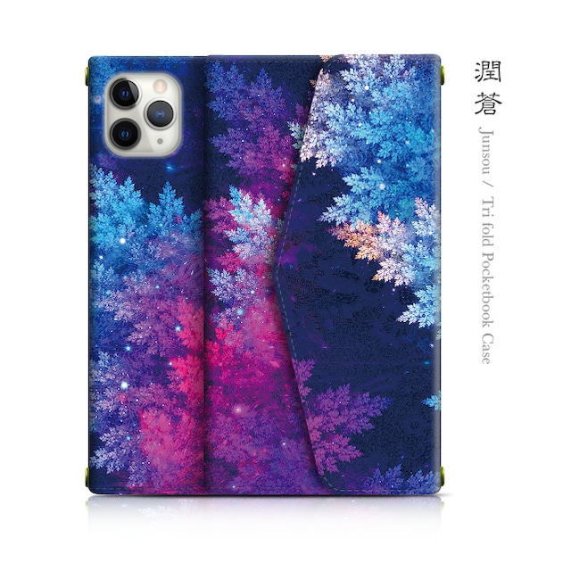 潤蒼 - 和風 三つ折り手帳型iPhoneケース