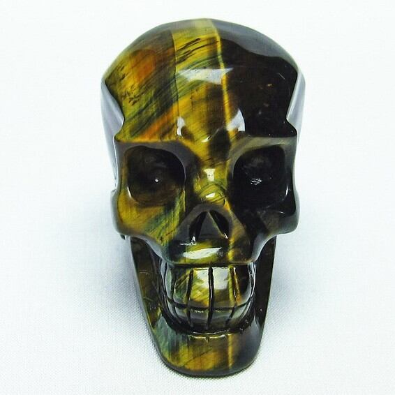 イエロータイガーアイ 手彫り-卓上置物 ドクロ スカル 154-6