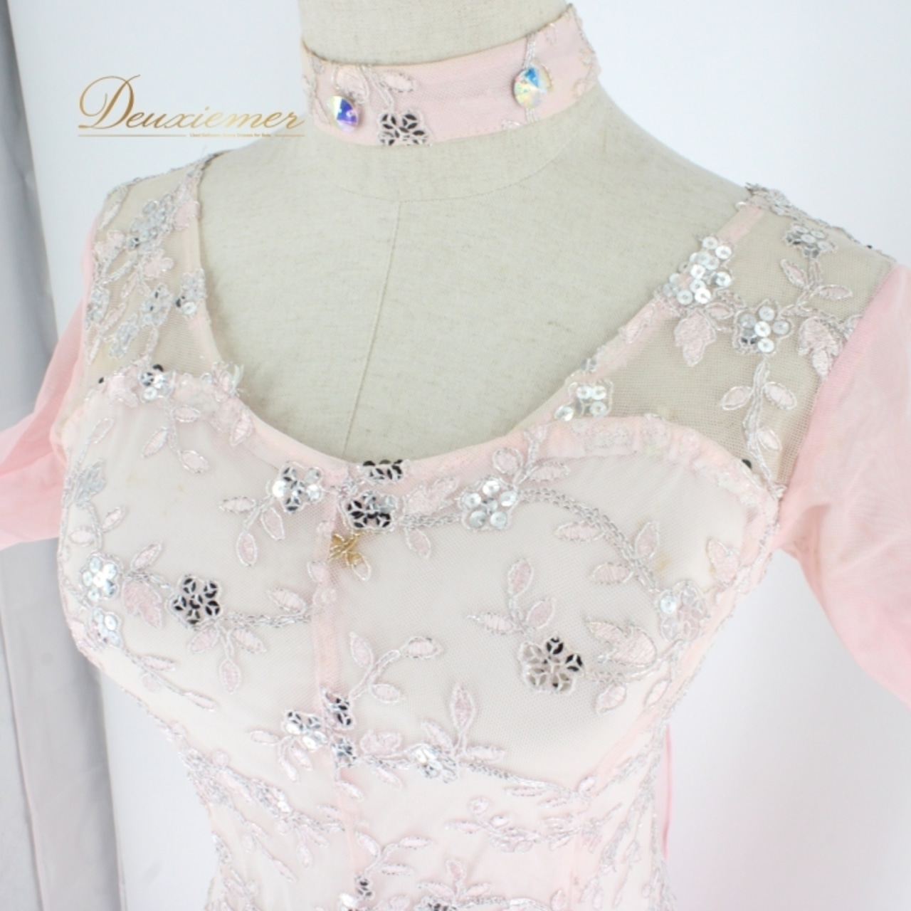 社交ダンス 衣装 スタンダード ドレス ワンピース パーティドレス prima boutique プリマブティック フロート スパンコール レース 長袖 ピンク系 華やか 上品 ふんわり シルエット 軽やか 花模様 ポリエステル Mサイズ おしゃれ フェスティバル カラオケ 結婚式 発表会 ダンス用品 エレガント レディース