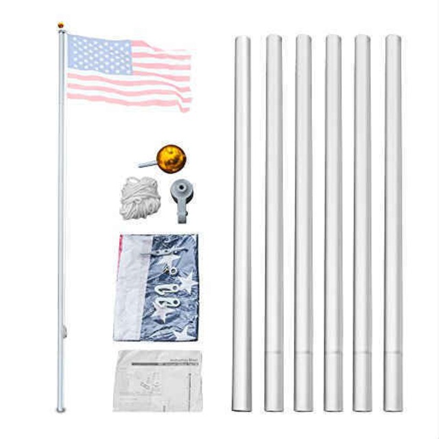 20' Flag Pole Aluminum Sectional Flagpole Kit U.S Flag 6.1メートル 旗ポール+星条旗