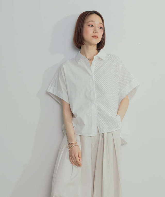 2603032 アシンメトリーデザインシャツブラウス white