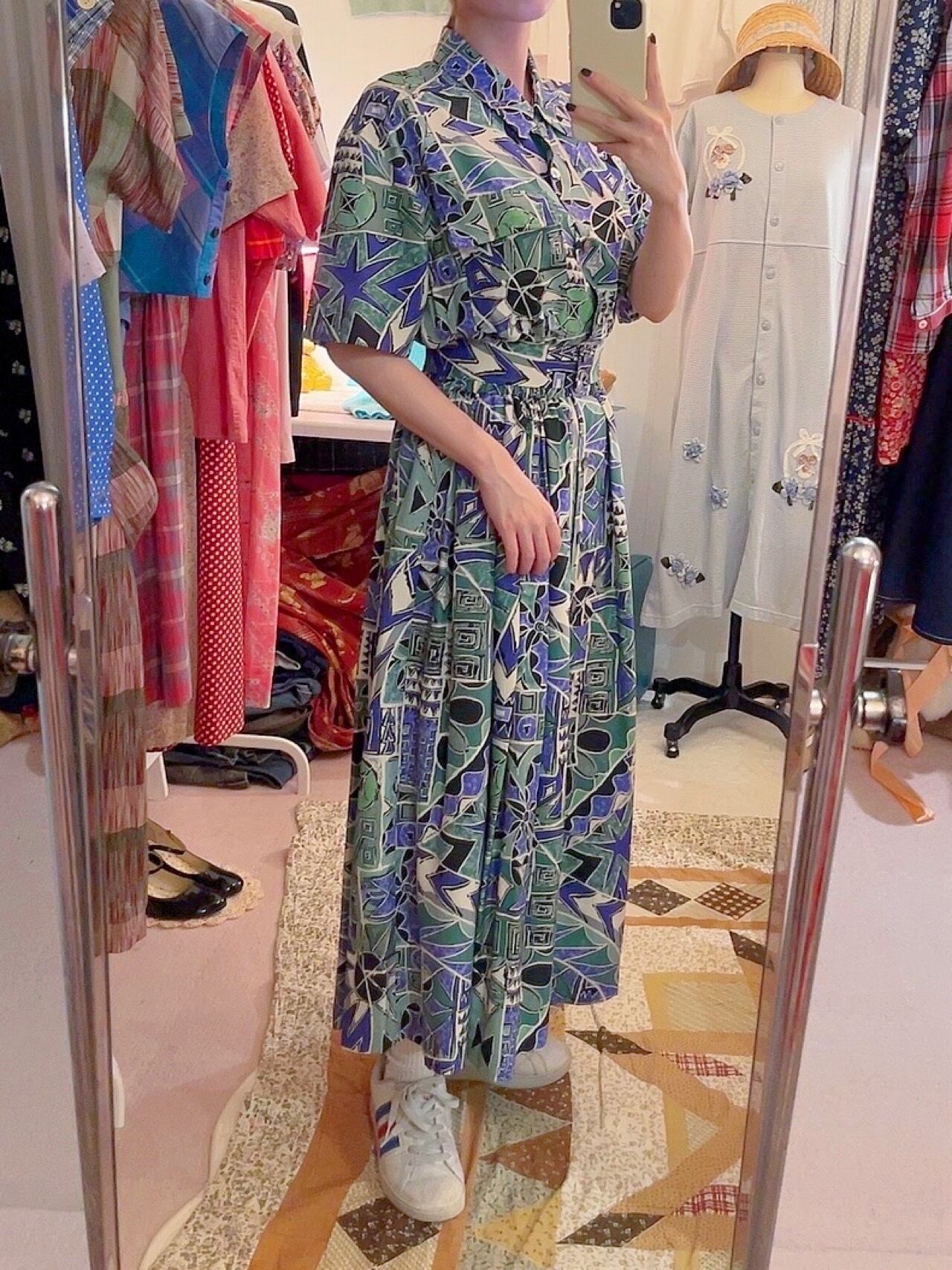 geometric front button one-piece