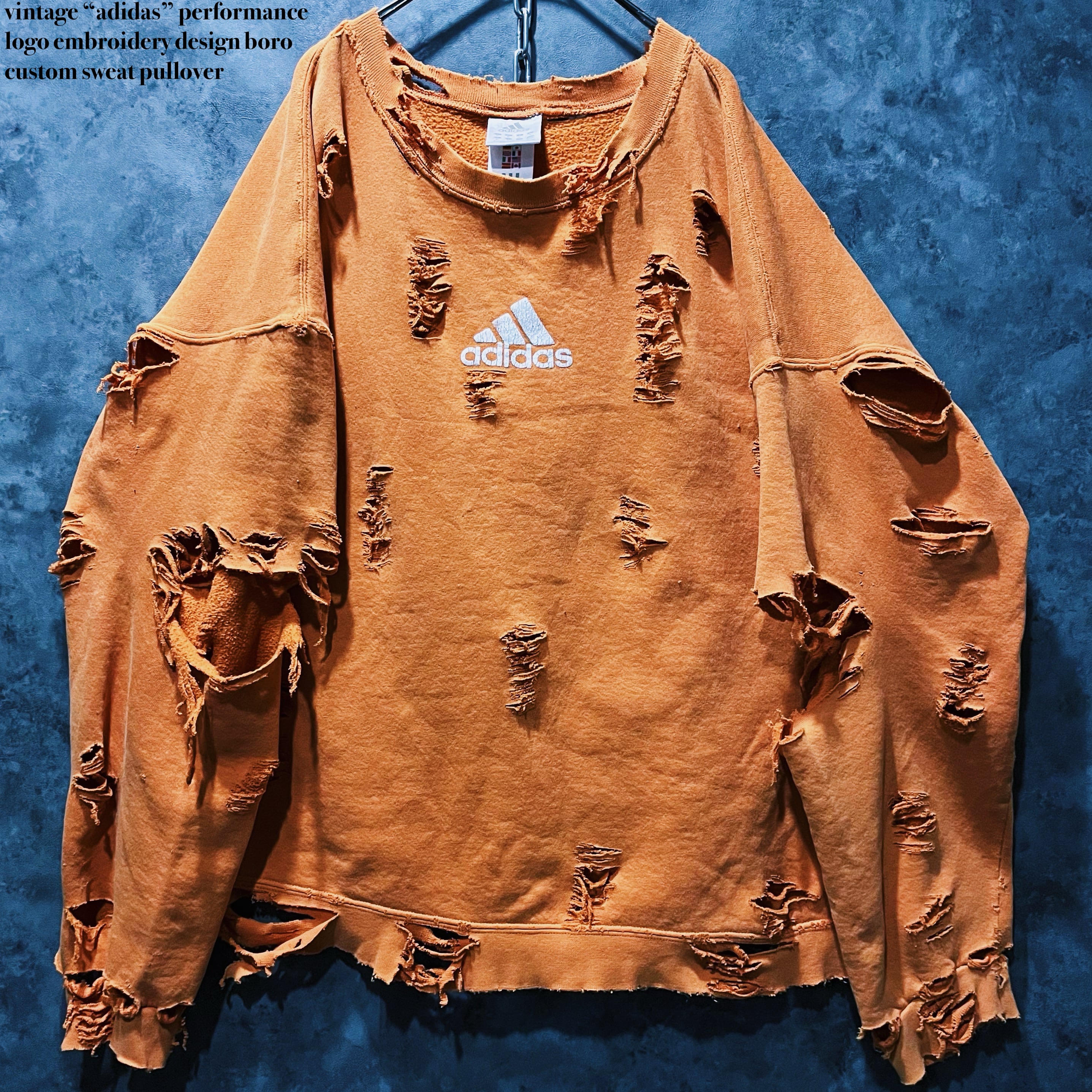 【doppio】vintage “adidas” performance logo embroidery design boro custom sweat pullover