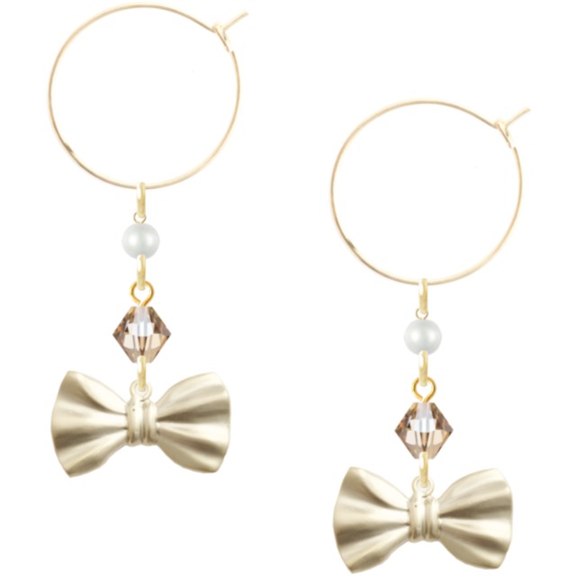 Swarovski gold ribbon hoop earing (ピアス)