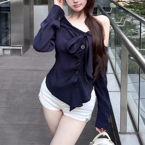 2色／アシメショルダーリボンブラウス ・11956