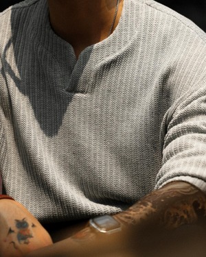 Heavyweight Jacquard V-Neck T-Shirt  K0299