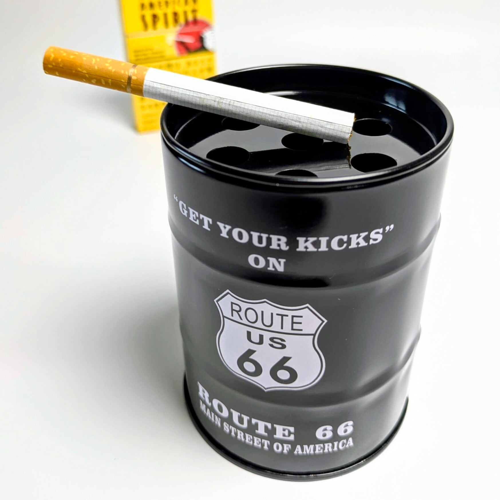 【 Route 66 ( ルート66 ) 】 Drum Ashtray / ドラム缶型灰皿 / スチールアシュトレイ 〚アメリカン雑貨 アメトイ〛
