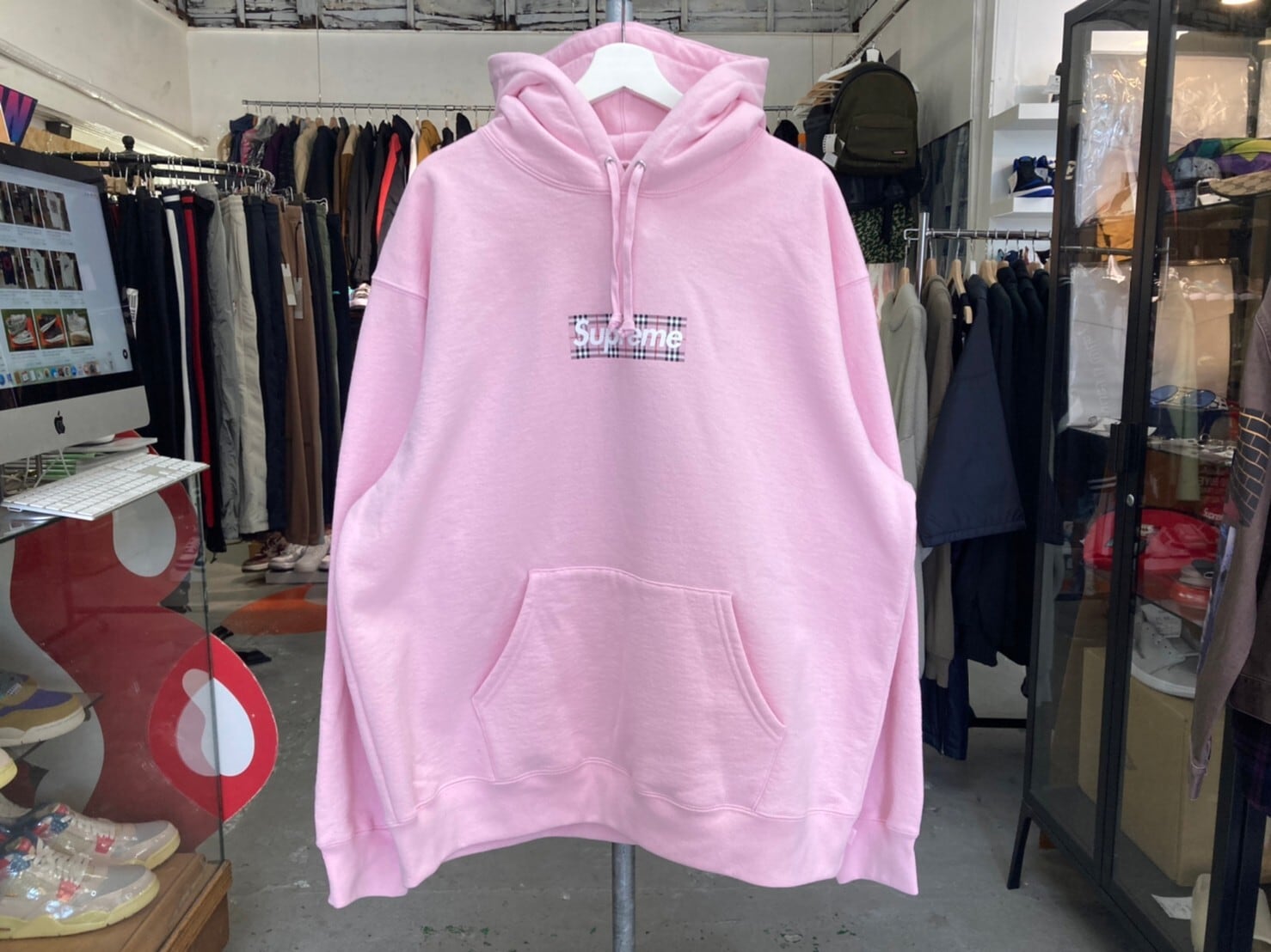 Supreme × BURBERRY BOX LOGO HOODED SWEATSHIRT LIGHT PINK XL 135528  