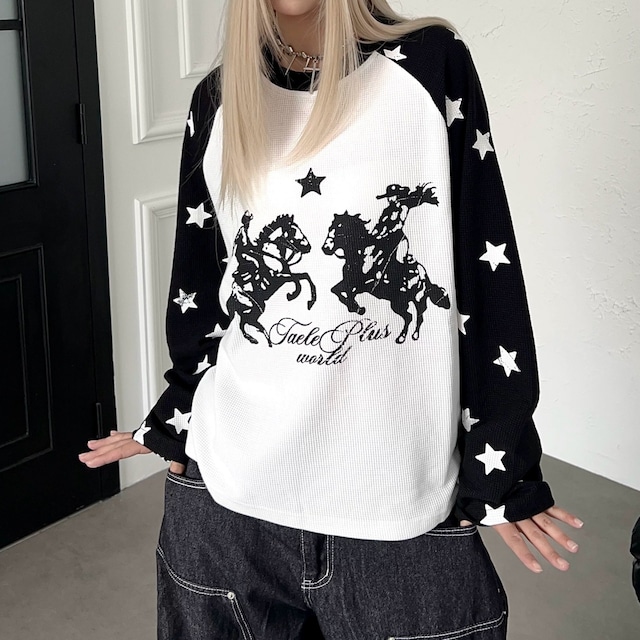 カウボーイグラフィックスターラグランワッフルTシャツ 2col R02544