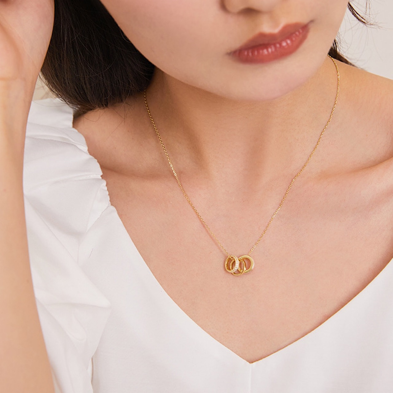 おしゃれ キラキラ 3リング ゴールド ネックレス - 5