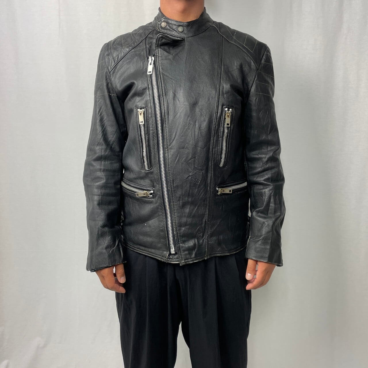 70〜80年代 ユーロ モンザ型 セミダブルライダースジャケット メンズL  