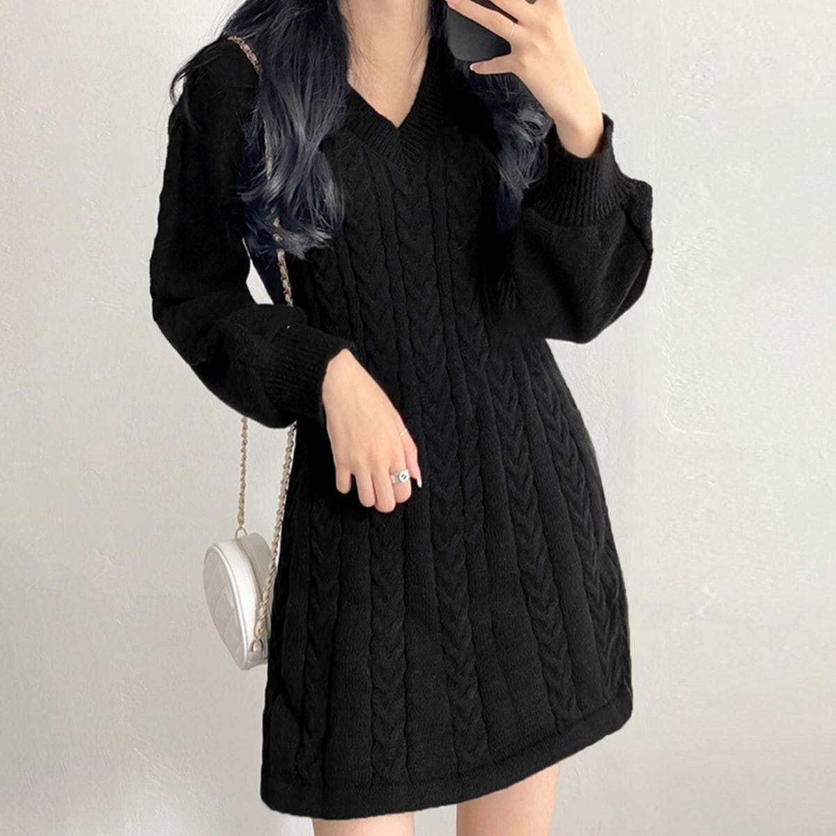 ケーブルニット ミニワンピース レディース 秋冬 韓国 ケーブル編み おしゃれ きれいめ 大人 かわいい フェミニン ゆったり 体型カバー 長袖 ワンピース 大人可愛い 大人女子